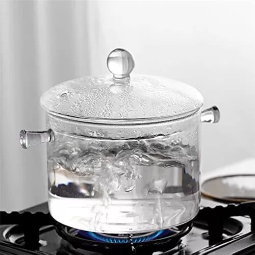 Moderna Olla Transparente de Vidrio Borosilicato Resistente al Calor con Tapa - Decorativa