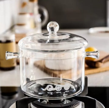 Moderna Olla Transparente de Vidrio Borosilicato Resistente al Calor con Tapa - Decorativa