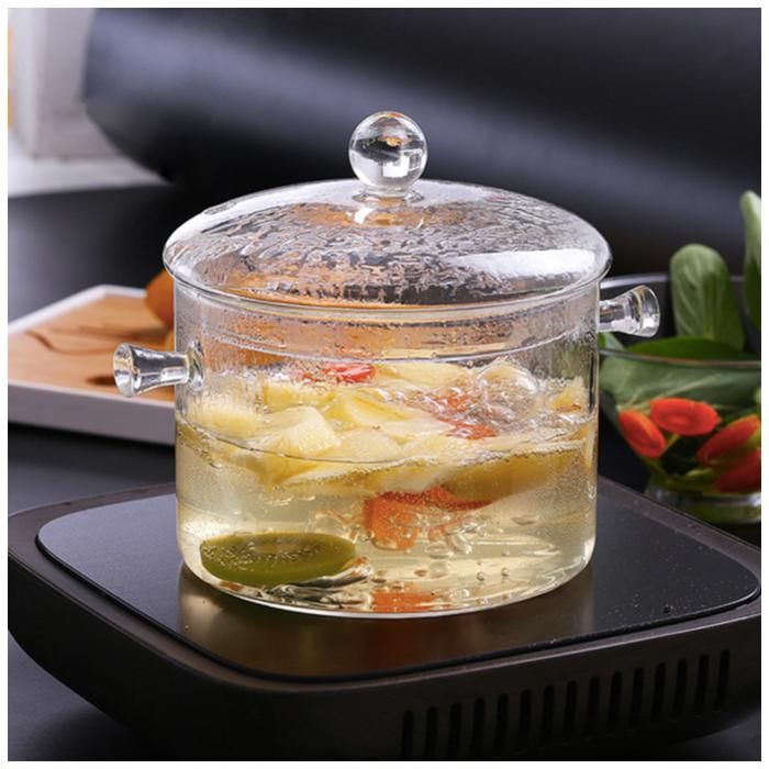 Moderna Olla Transparente de Vidrio Borosilicato Resistente al Calor con Tapa - Decorativa